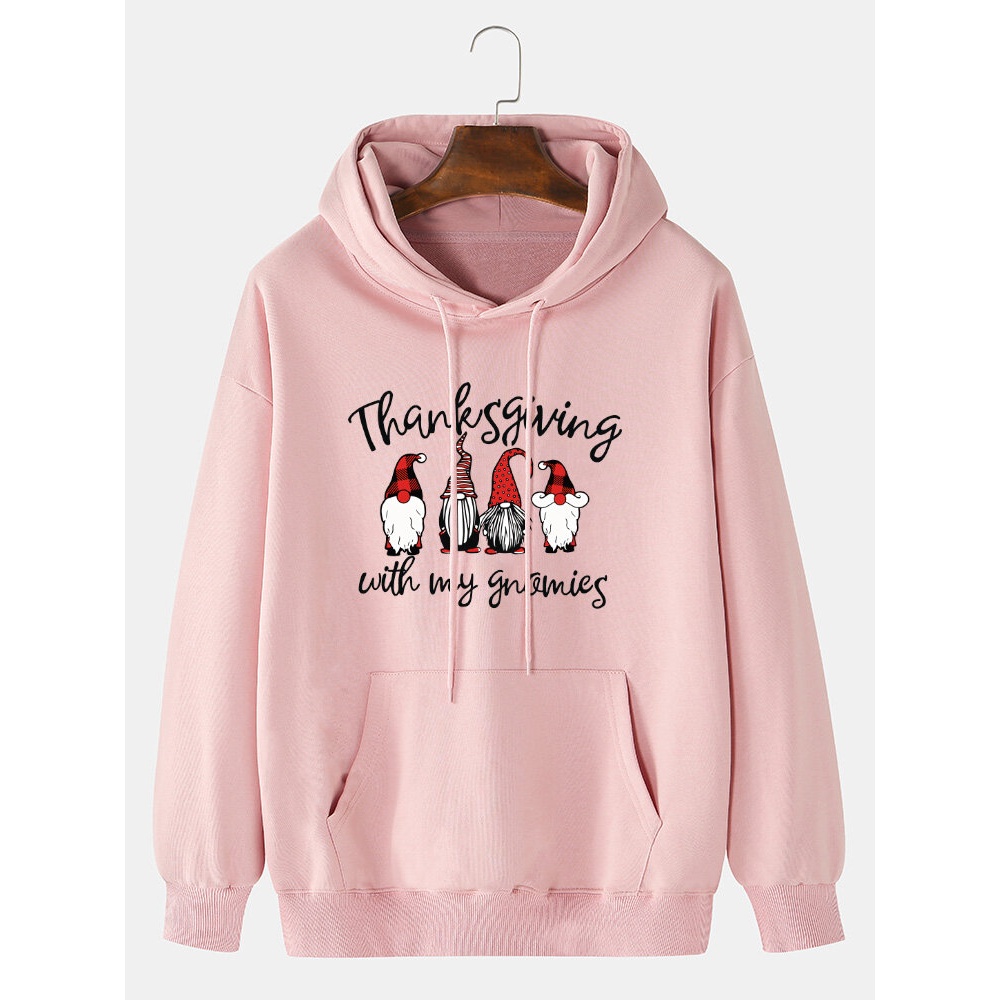 Mens  Cartoon Print 100% Cotton Kangaroo Pocket Hoodie - Black L