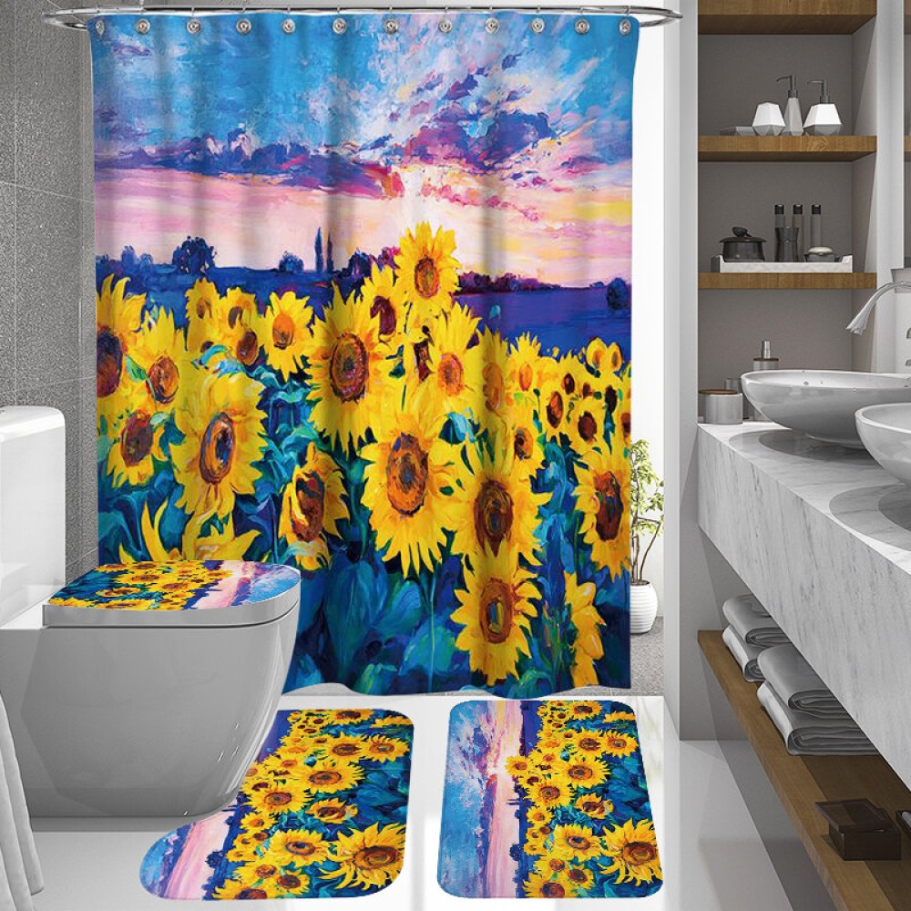 1/3/4Pcs Waterproof and Mildew Proof Shower Curtain Bathroom Toilet Rug Mat Set - Type B - Image 2