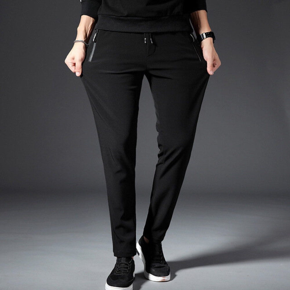 Season Free Elastic Men's Long Pants Trend New Casual Pants Slim Youth Men's Trousers - XXXL 1910 black - Image 2