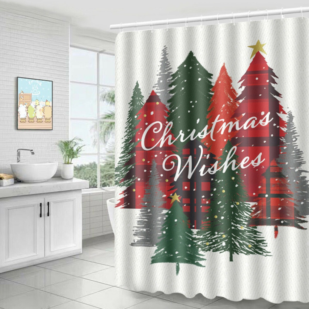 Bathroom Waterproof Shower Curtain Pedestal Rug Lid Toilet Cover Bath Mat for Bathroom Decor - Shower Curtain - Image 2