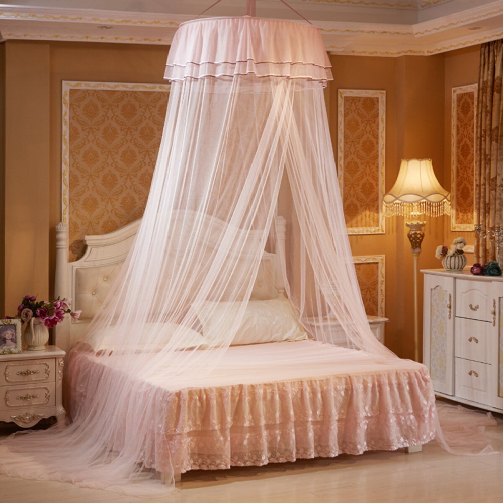 Solid Mosquito Net Bed Queen Size Home Dome Foldable Bed Canopy Elegant Princess - Pink - Image 2