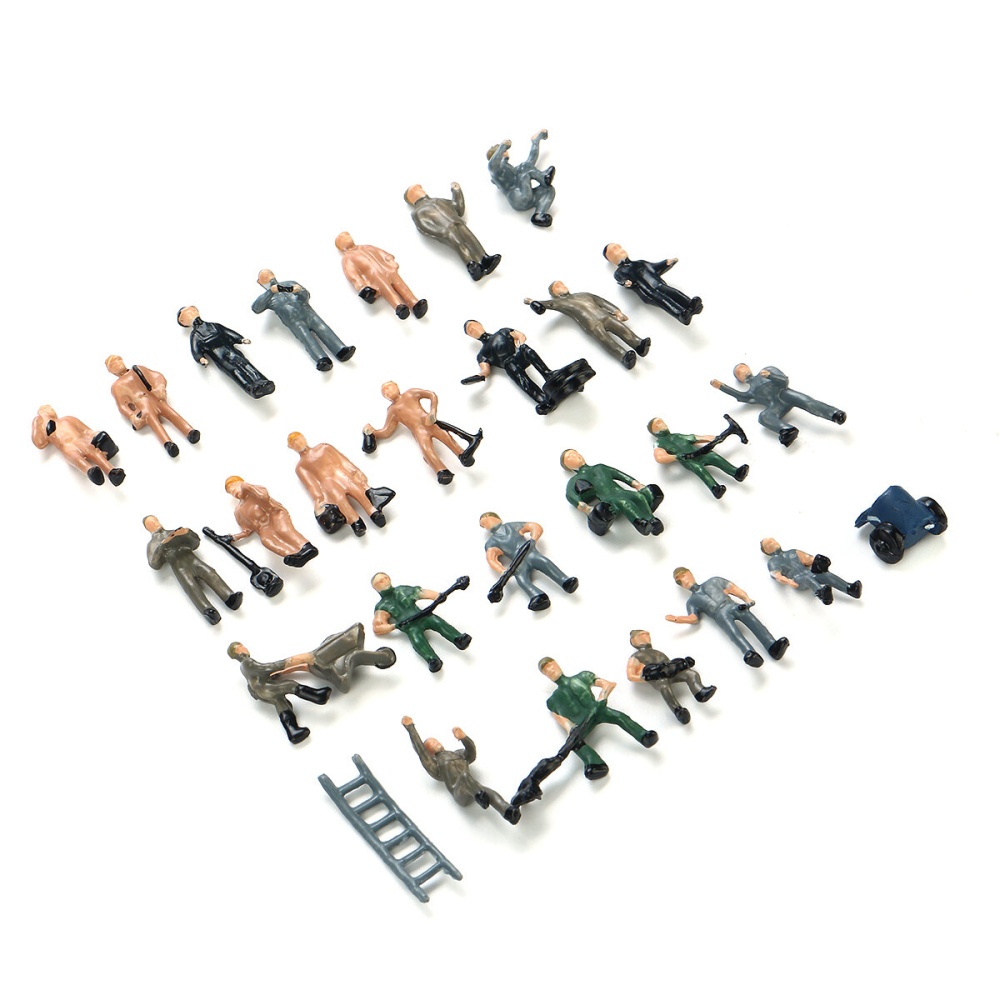 25pcs 1:87 Painted Mix Model Different People Poses Workers Scale Decorations - Image 2