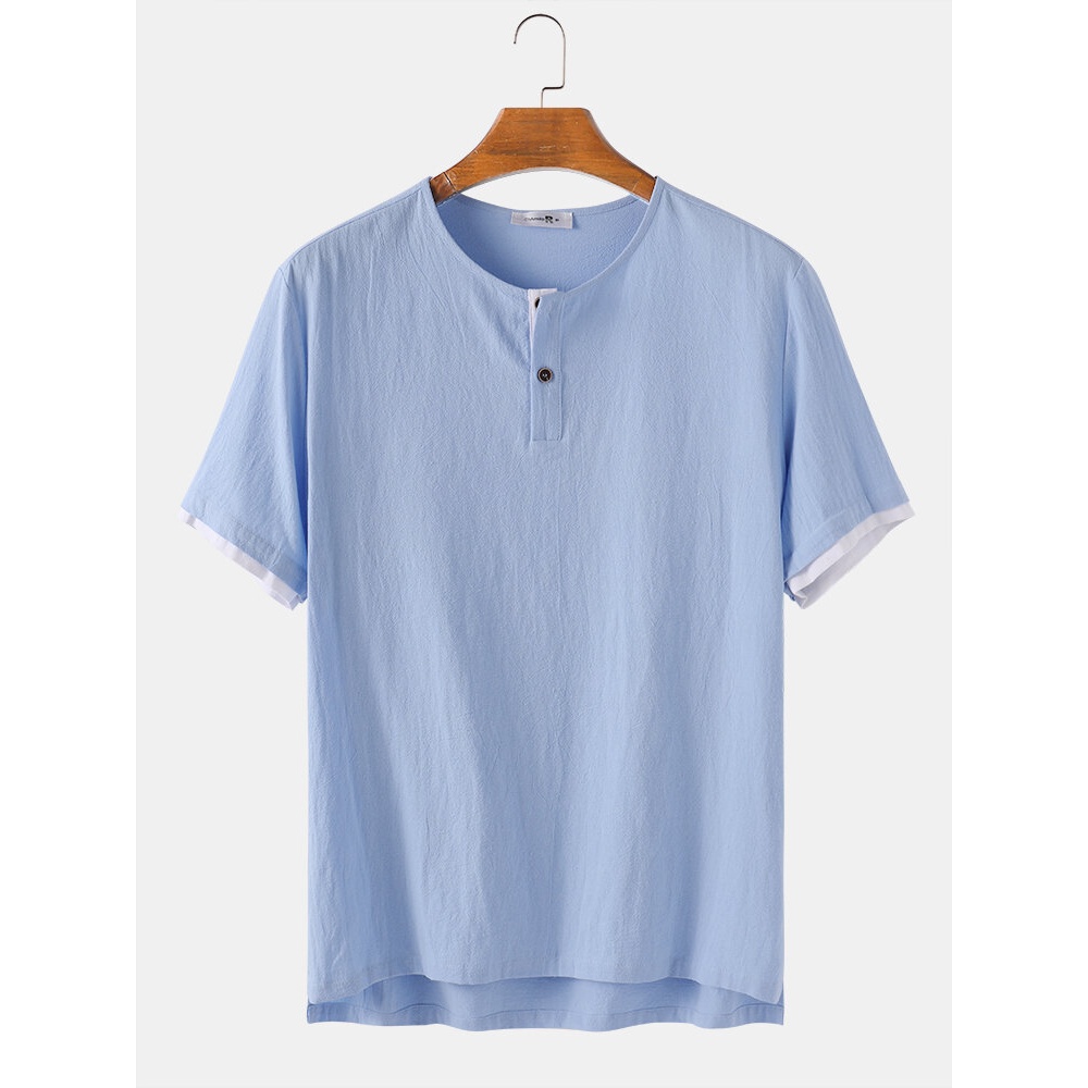 Mens Casual 100% Cotton V Neck Breathable Crew Neck T-Shirts - White L