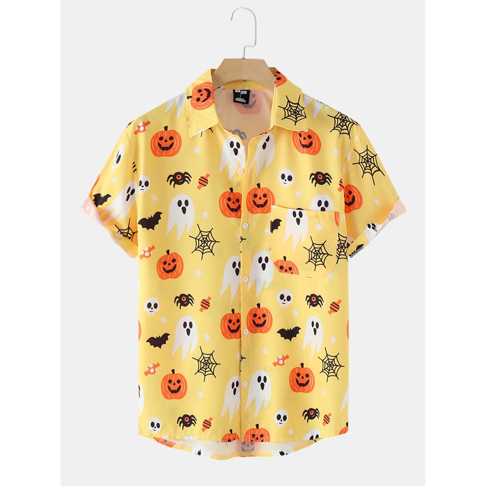 Men  Ghost Pumpkin Pattern Funny Shirt - Yellow M