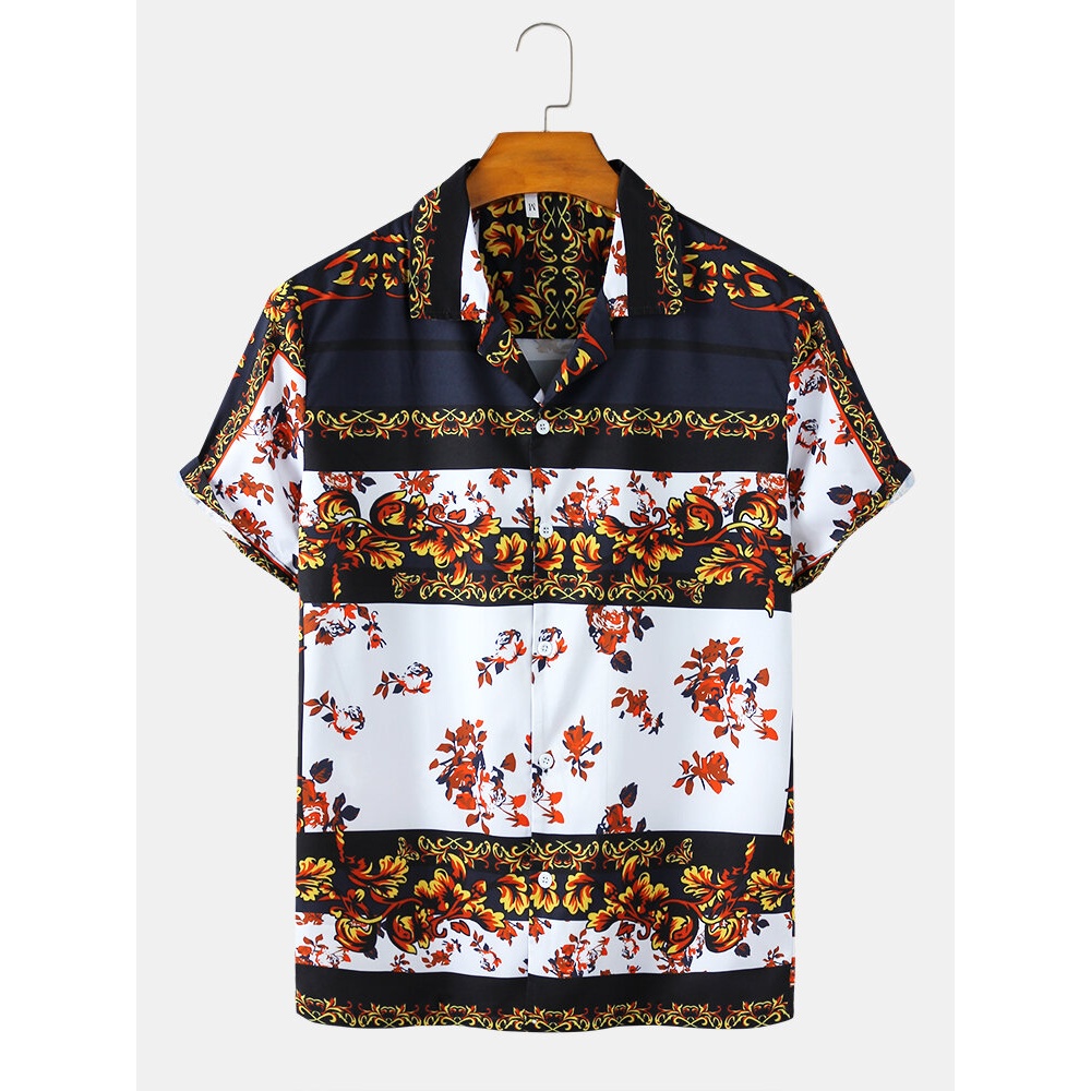 Mens Luxurious Print Short Sleeve Casual Shirts - Colorful S