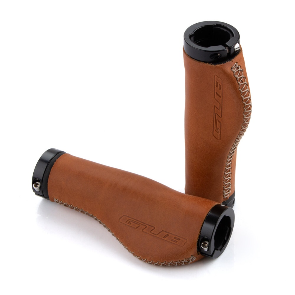 GUB G-611 Cow Leather MTB Bike Handlebar Cover Aluminum Alloy Lock Ring Ergonomic Handle Grip For 22.2mm Cycling Handlebar - Brown - Image 2