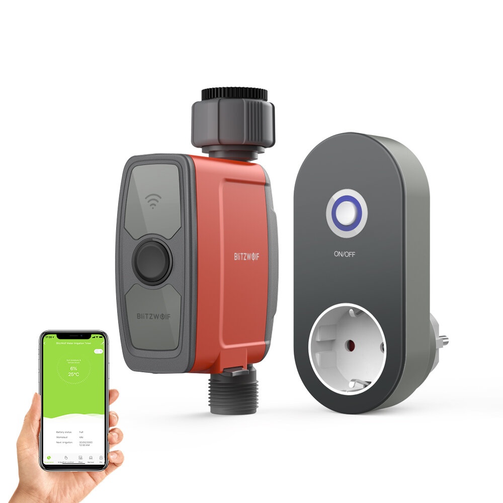 BlitzWolf BW-WTR01 WIFI Connect Watering Timer Gateway Gardening APP Remote Control IP54 Waterproof Irrigation System - G3/4'' threaded faucet