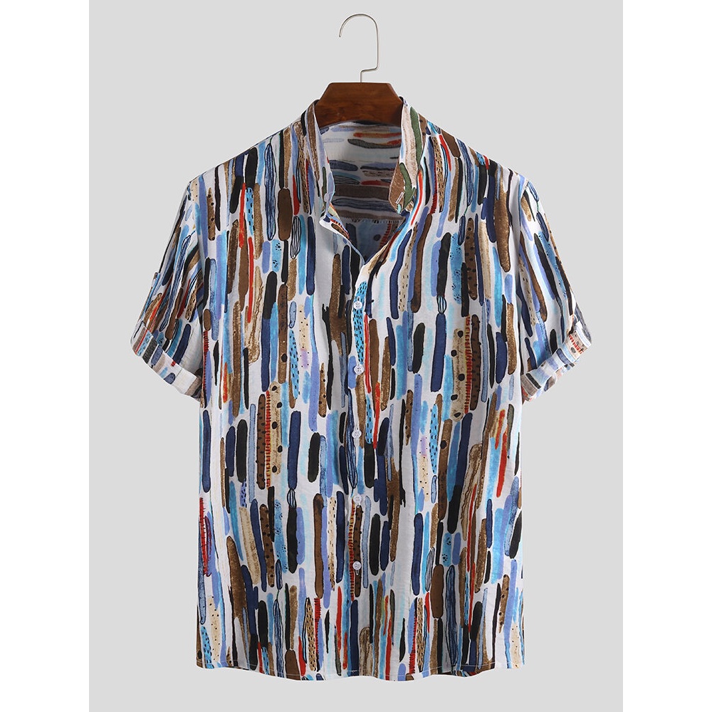Mens Fashion Graffiti Printed Breathable Half Sleeve Shirts - M Orange