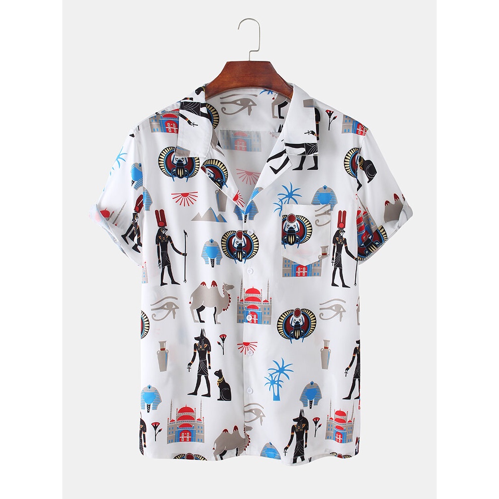 Mens Funny Character Cartoon Breathable Lapel Casual Shirts - White M