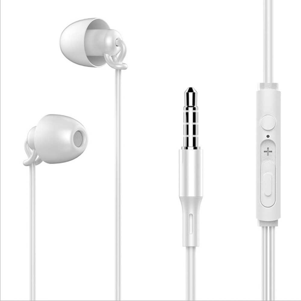 Earphone HiFi Soft Silicone Side-sleeping Soundproof Non-pressing In-ear Mobile Phone Headset Microphone White