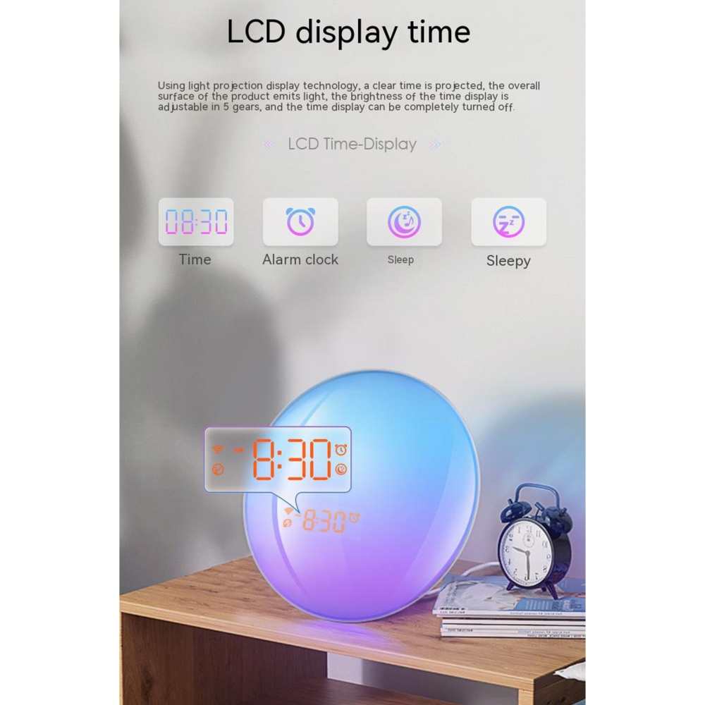 Smart Sunrise Sunset Alarm Clock 9 Modes Rgb Colorful Night Light Atmosphere Bedside Lamp US Plug - Image 3