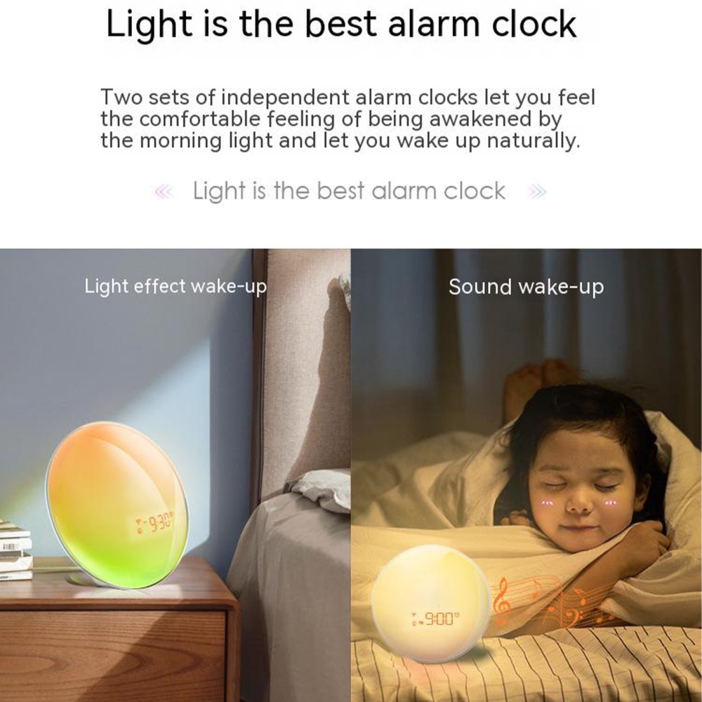 Smart Sunrise Sunset Alarm Clock 9 Modes Rgb Colorful Night Light Atmosphere Bedside Lamp US Plug - Image 2