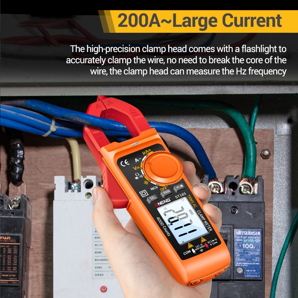 ANENG St185 Digital Clamp Meter Multimeter 4000 Counts Auto-ranging Tester AC DC Voltage Current Detection Pen Orange Red - Image 3