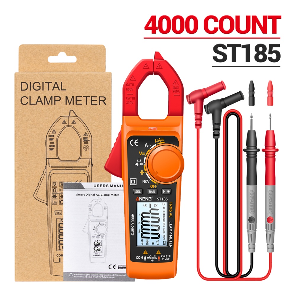 ANENG St185 Digital Clamp Meter Multimeter 4000 Counts Auto-ranging Tester AC DC Voltage Current Detection Pen Orange Red - Image 2