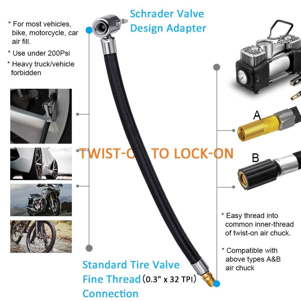 Tire Inflator Pump Hose Adapter for Twist On Convert to Lock Connection 10CM - Image 3