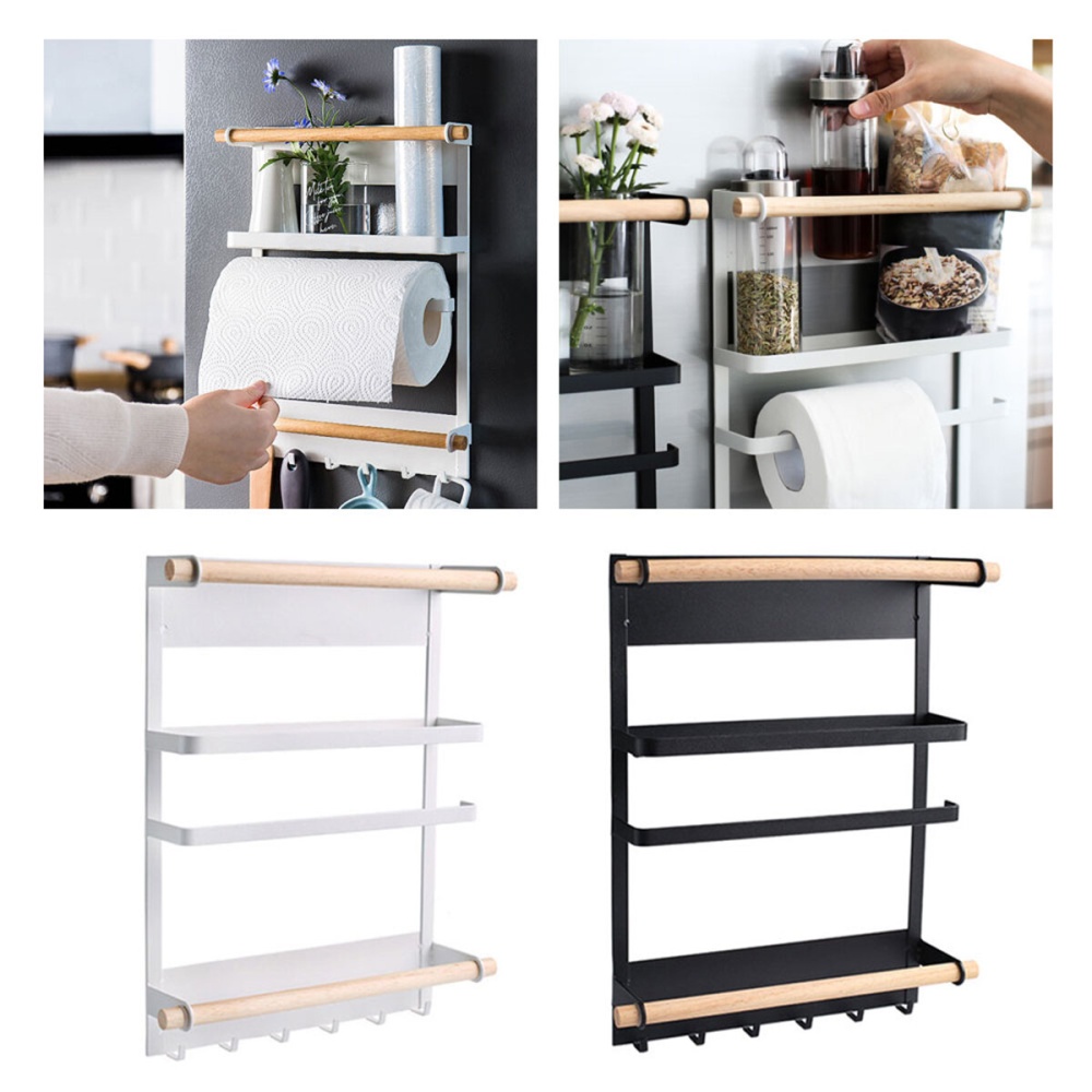 HONGPAI G34671 Kitchen Fridge Organiser Rack Refrigerator Magnetic Shelf Towel Roll Holders - White - Image 2