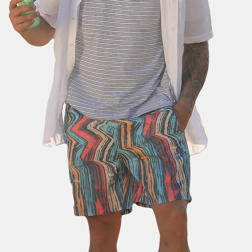 Men Colorful Stripe Design Beach Quick Drying Board Shorts - 2XL Colorful