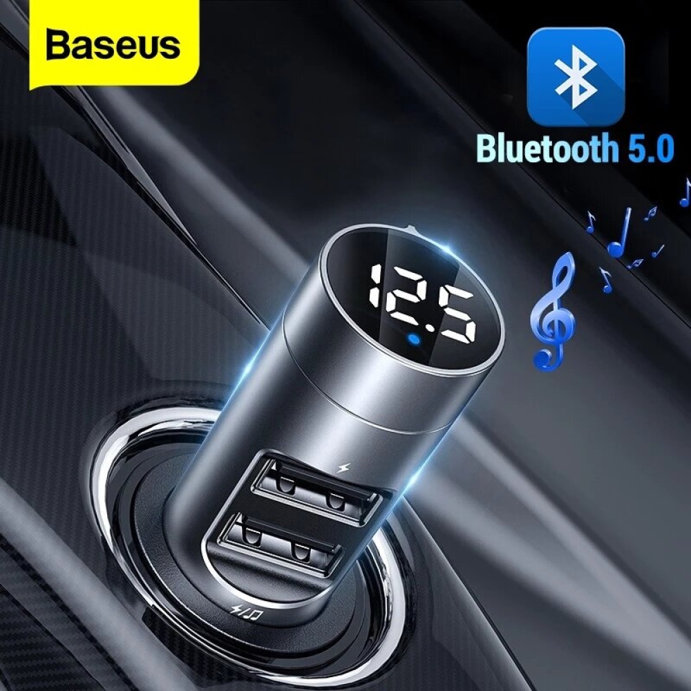 Baseus Energy Column Car Wireless MP3 Charger Bluetooth 5.0+5V3.1A + Baseus Energy Column Car Wireless MP3 Charger - Silver