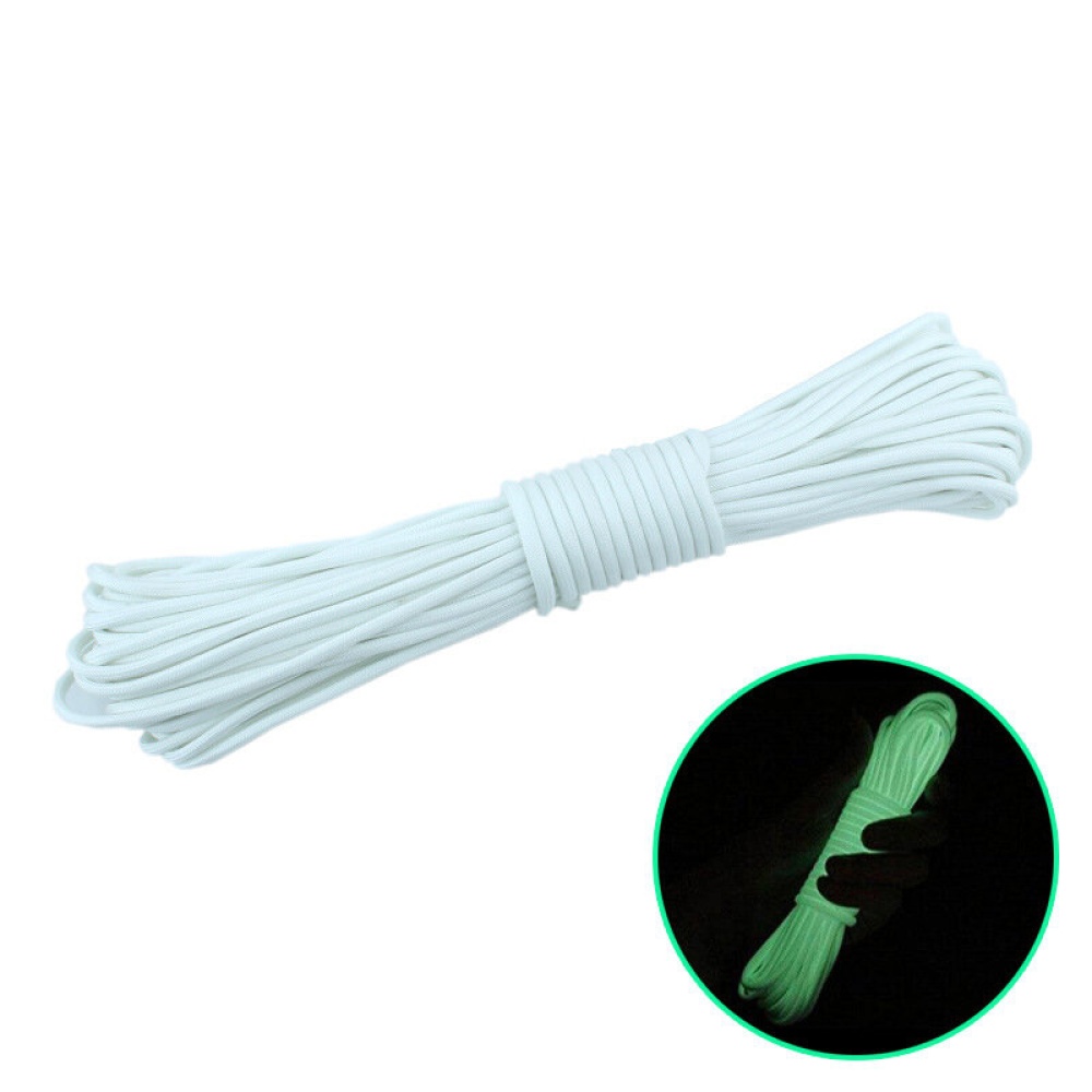 Nylon 20M Fluorescent Climbing Camping Tent Rope 9 Strands Luminous High-strength Paracord - white