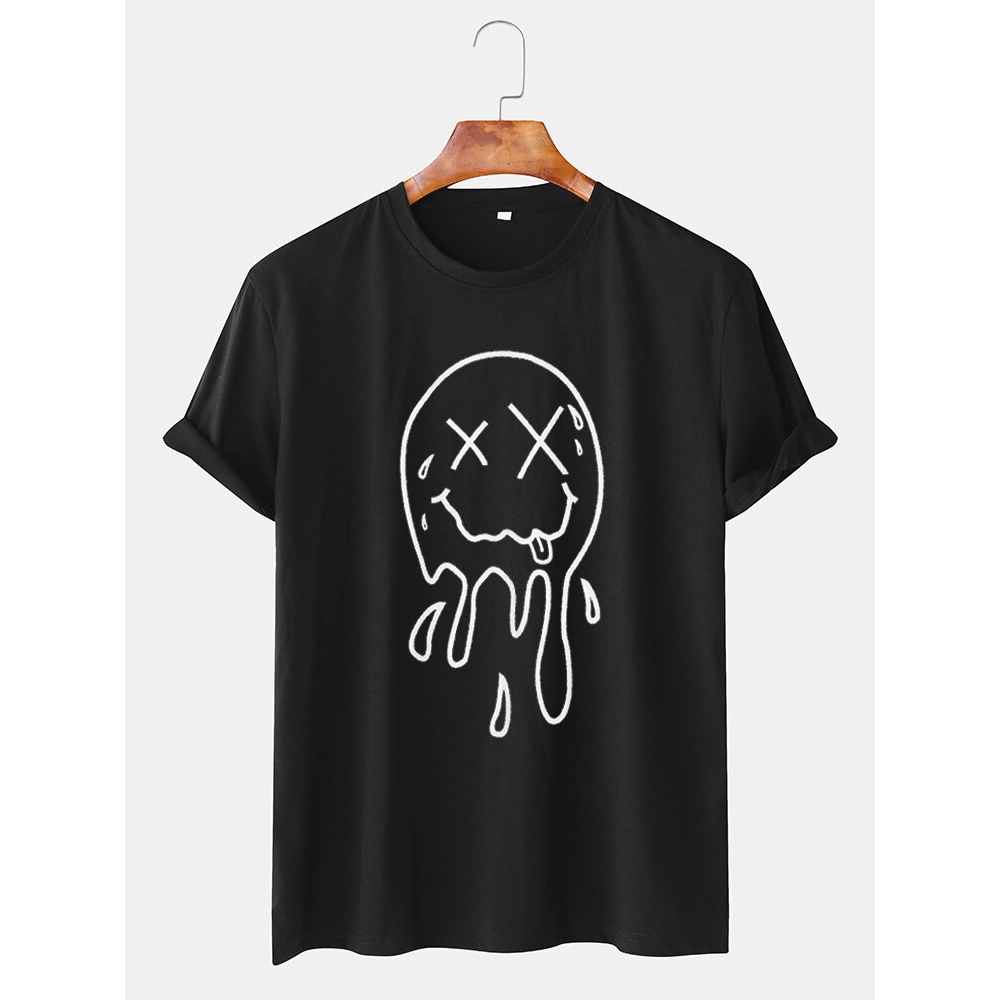 Mens Funny Cartoon Ghost Printed Loose Round Neck Loose Short Sleeve T-Shirts - Yellow S