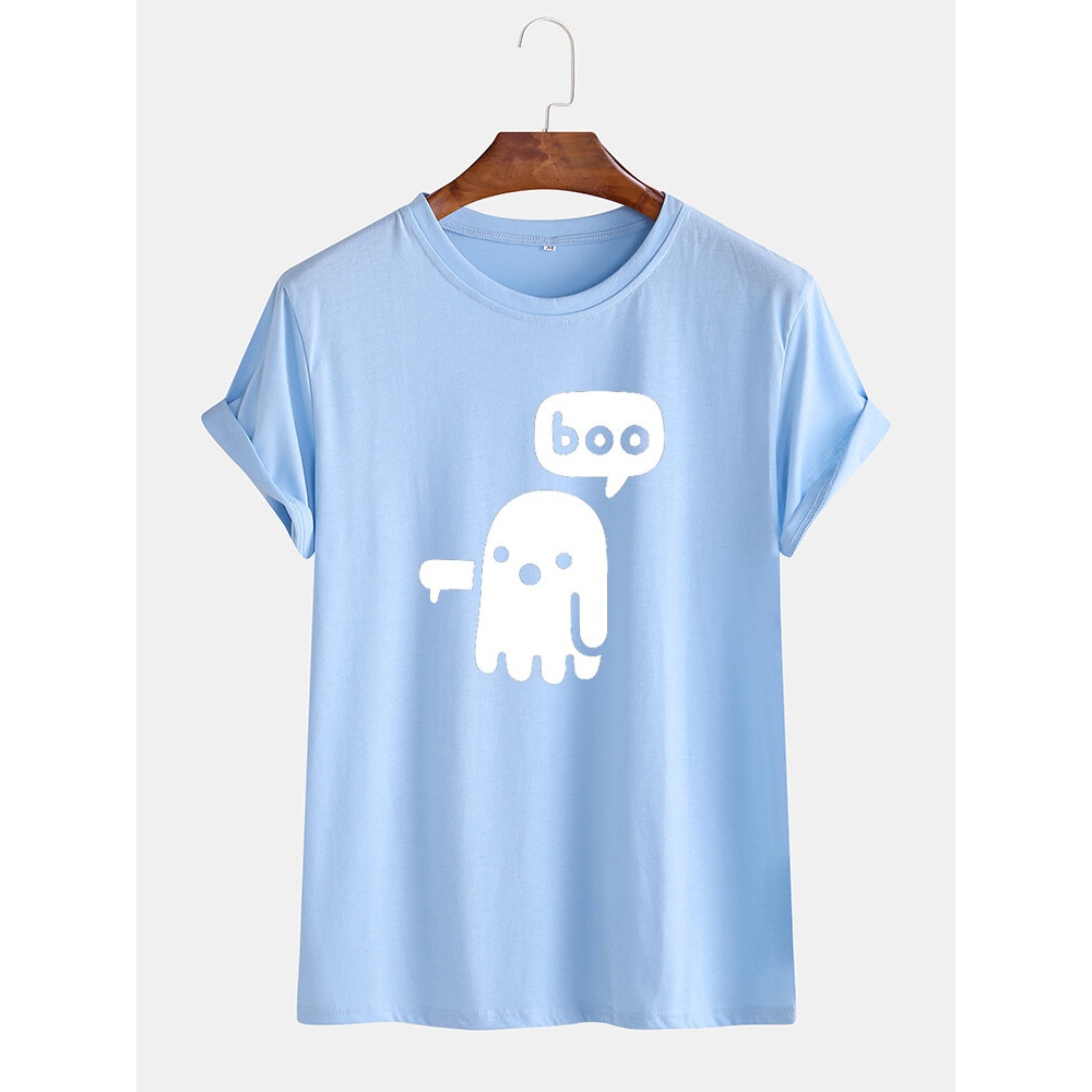 Mens Funny Cartoon Ghost O-Neck Breathable Short Sleeve T-Shirts - Black L