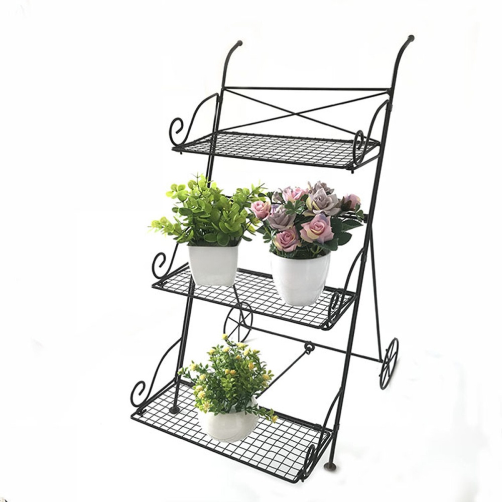 3 Tier Garden Cart Metal Shelf Stand Plant Flower Rack Storage Indoor Outdoor - Image 2