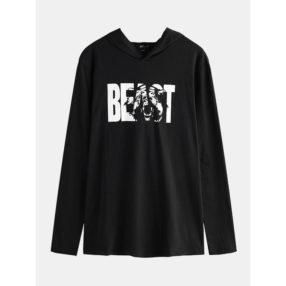 Men's Alphabet Motion Pure Cotton Long Sleeved Hooded Sweatshirt - 2XL Navy