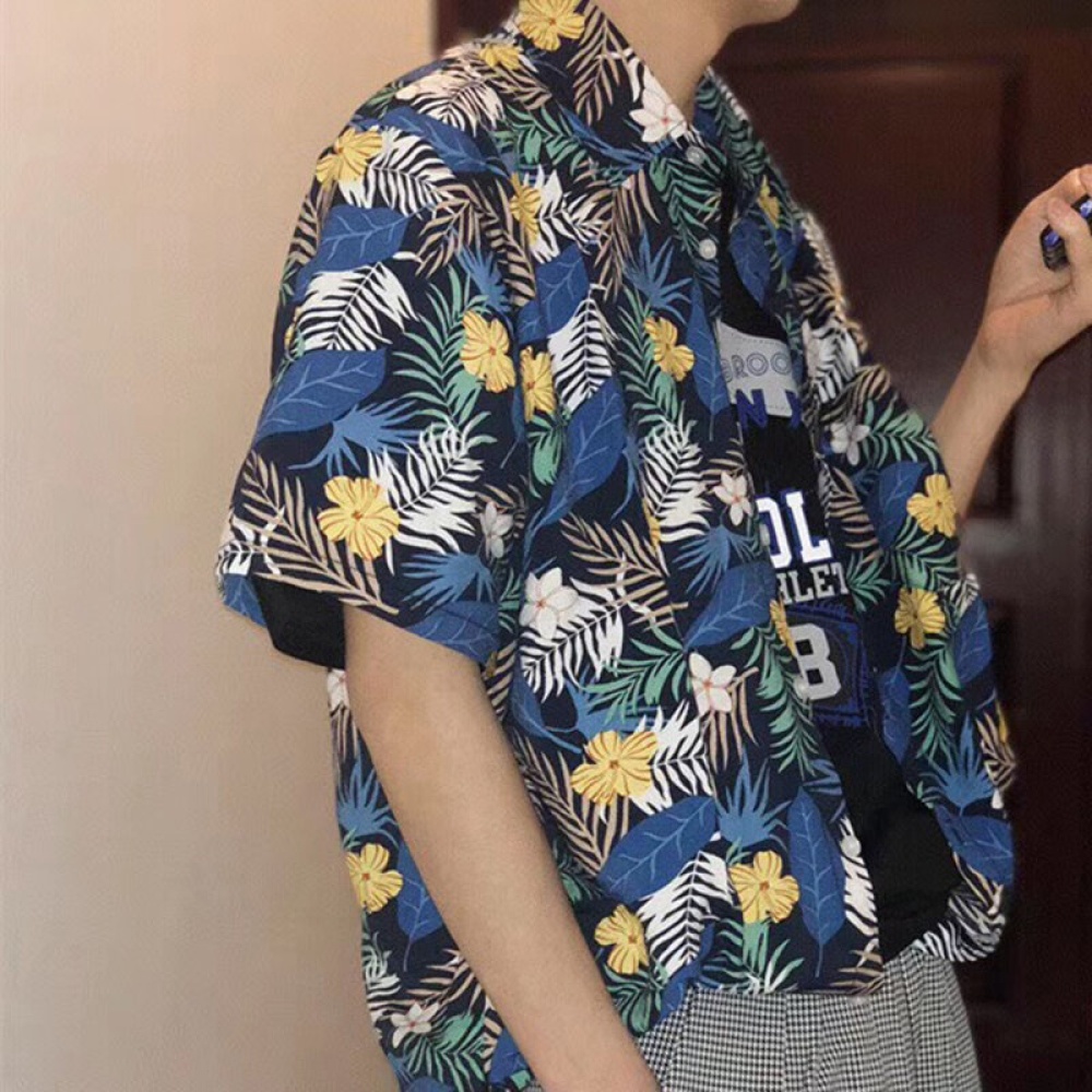 Mens Summer Hawaiian Holiday Beach Printing Shirts - S Yellow