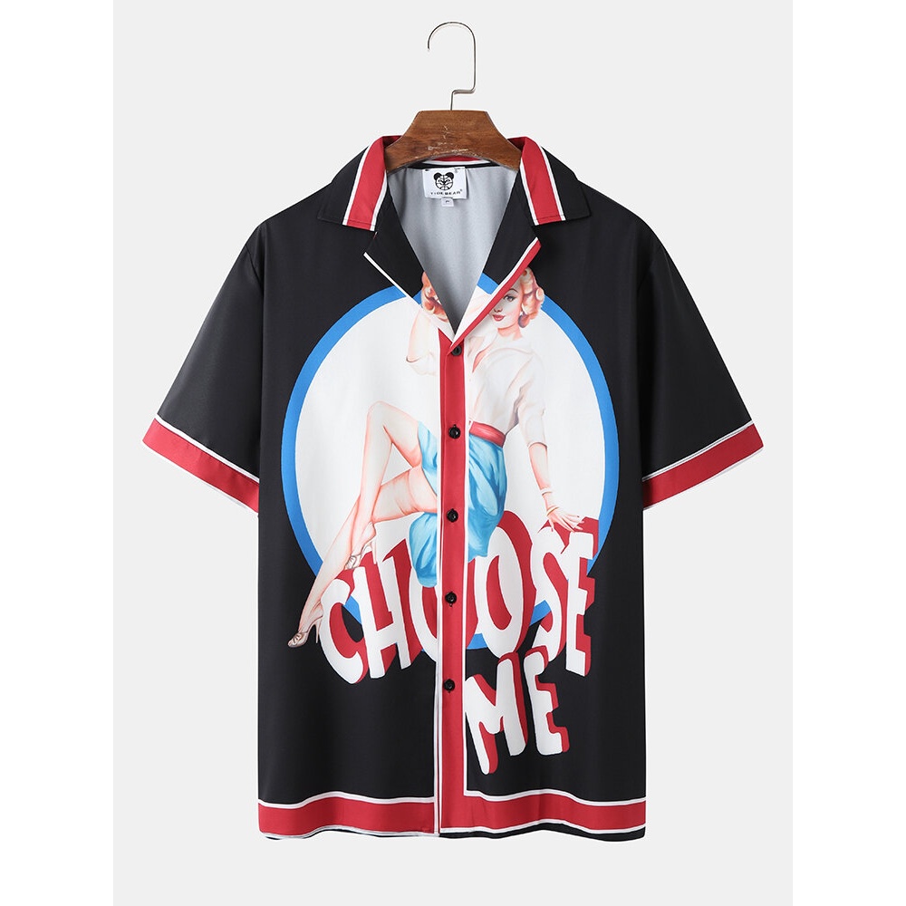 Mens Pretty Figure Print Casual Shirts - Black M