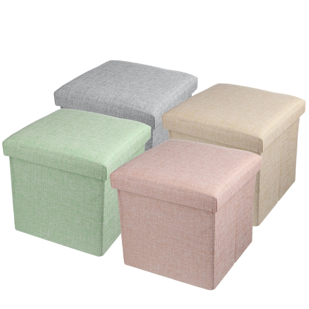 Multifunctional Foldable Cotton Storage Stool Bench Box Small Sofa Minimalist Artistic Style Kid Chair Foot Stool - Pink - Image 2