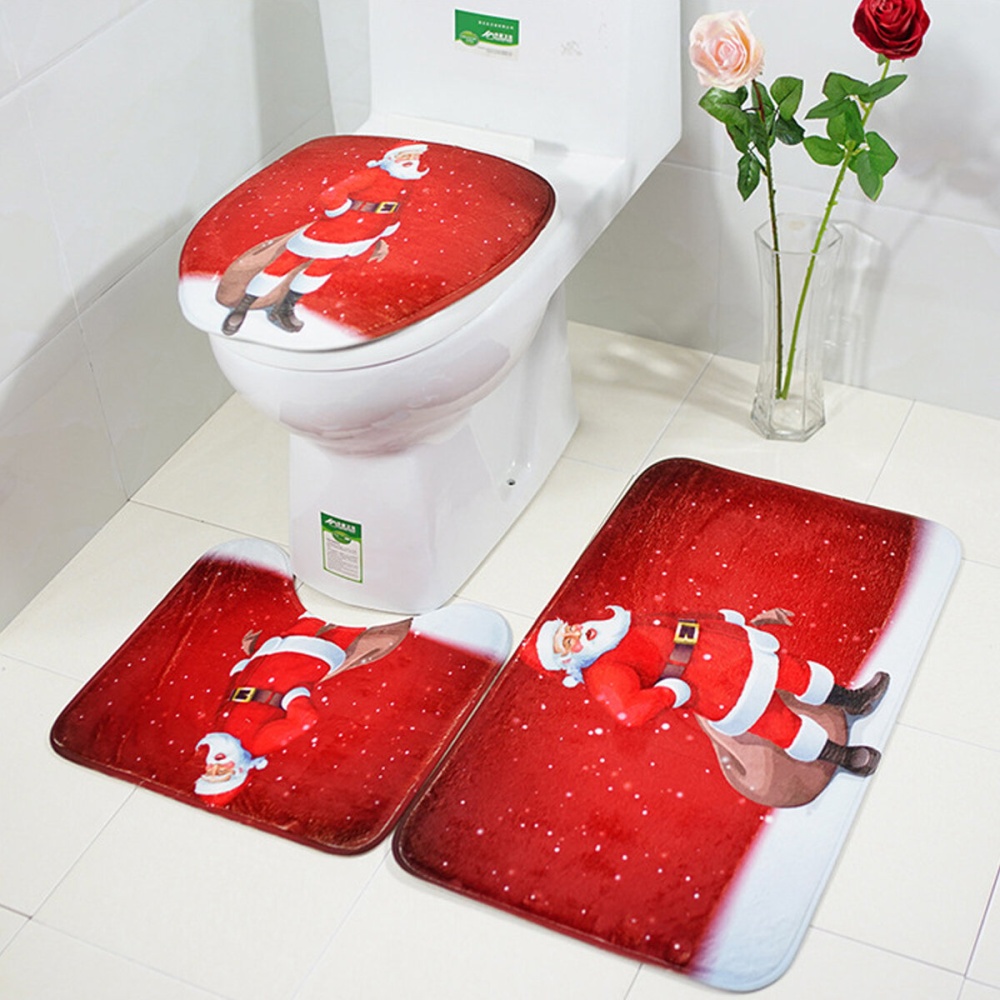 3PCS  Snowman Toilet Mat Set Non-slip Waterproof Bathroom Door Mat Set - Image 2