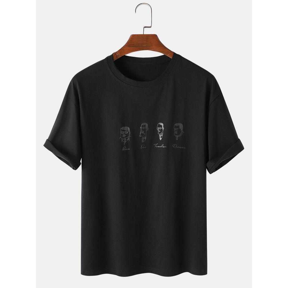 Funny Cartoon Figure Print Round Neck Casual Short Sleeve T-Shirts - White M