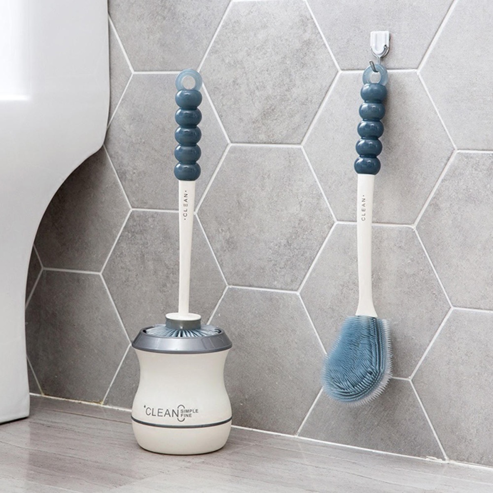 Toilet Brush Silicone Soft Bristle Base Bathroom WC Lavatory Cleaning Tool Set - .A - Image 2