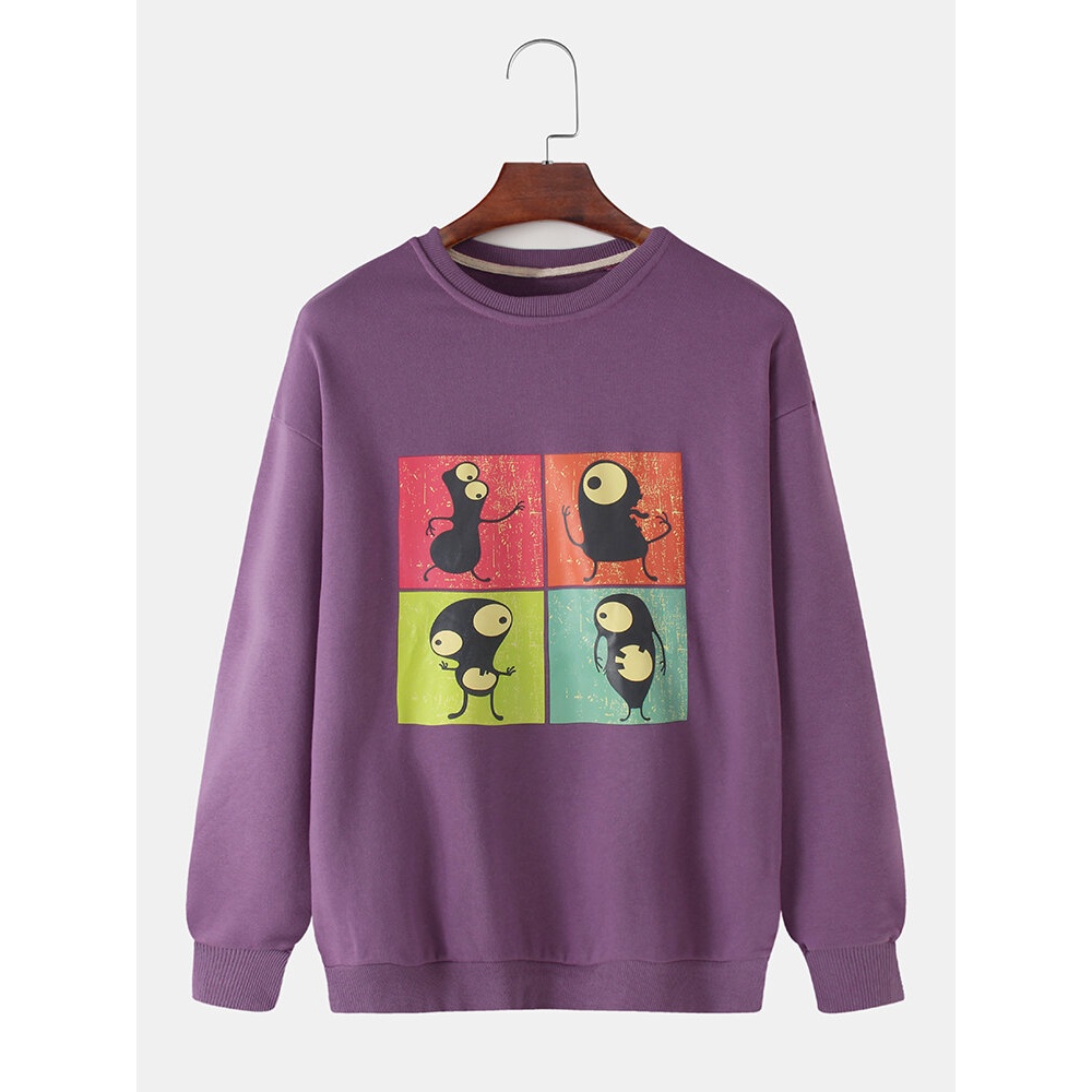 Mens Funny Animal Print Cotton Crew Neck Loose Casual Sweatshirts - Black L