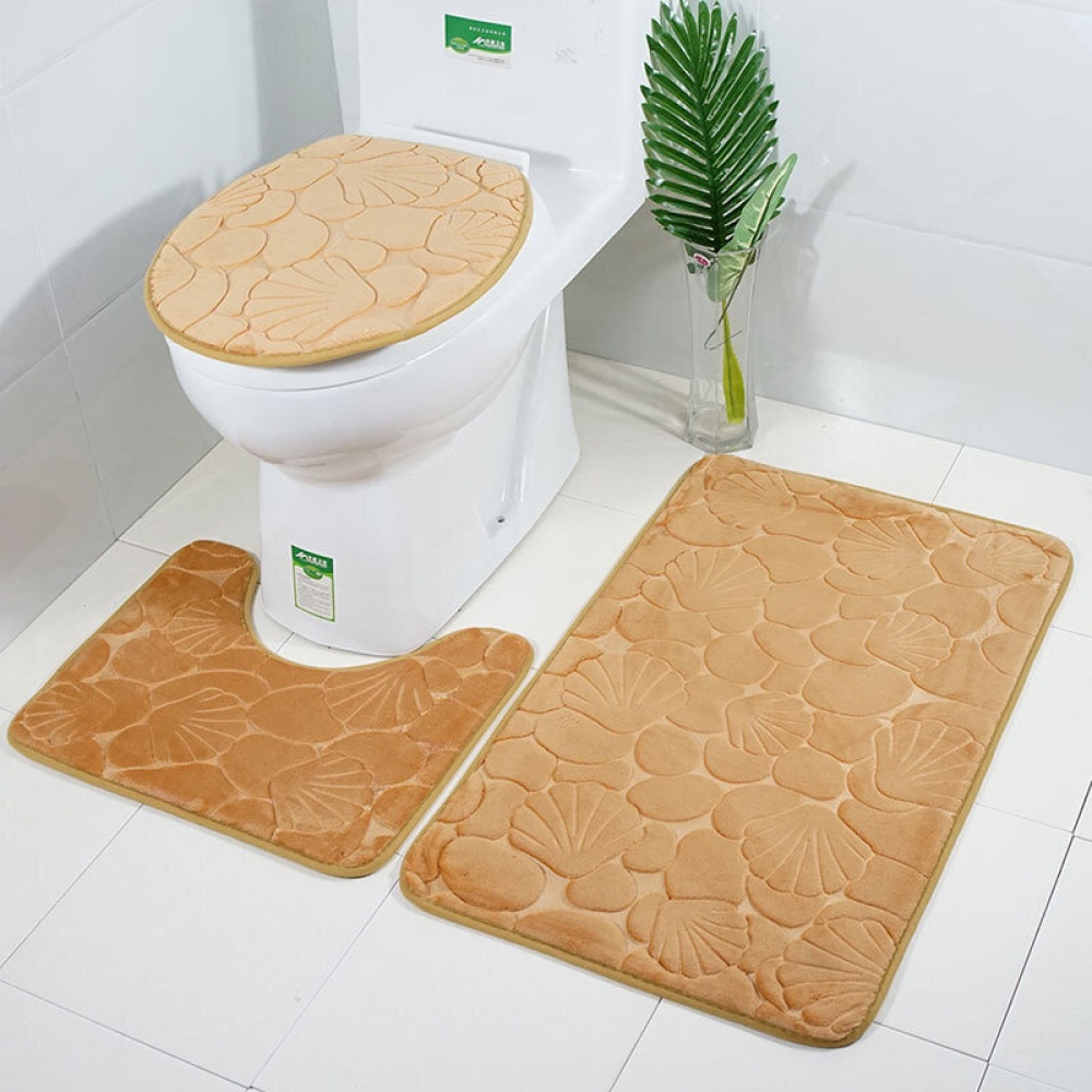 3pcs Embossing Bath Mat for Bathroom Memory Foam Bathroom Carpet Mat Toilet Mat Bathroom Floor Rug - Champagne - Image 2