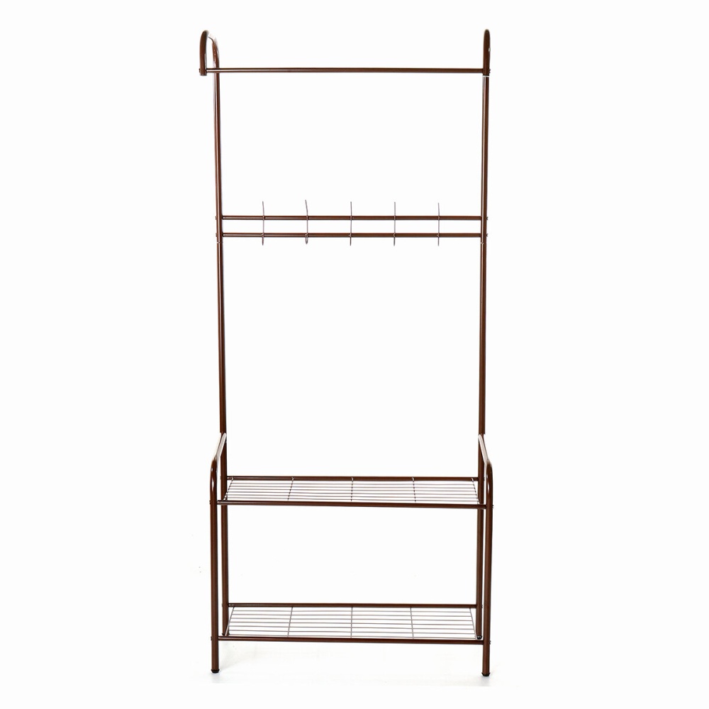 165cm Clothes Cloth Coat Rack Hanger Garment Portable Shoe Rack Shelf Bracket Hat Hook Organiser For Home Office Studying Bedroom - Bright Bronze - Image 2