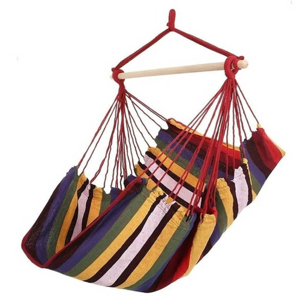 Garden Hammock Chair Hanging Swing Seat With 2 Cushions Outdoor Camping - Red - Image 2