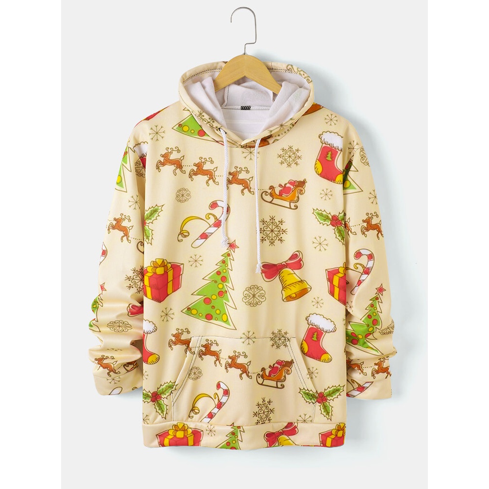 Mens  Element Allover Print Pouch Pocket Casual Drawstring Hoodies - Yellow M