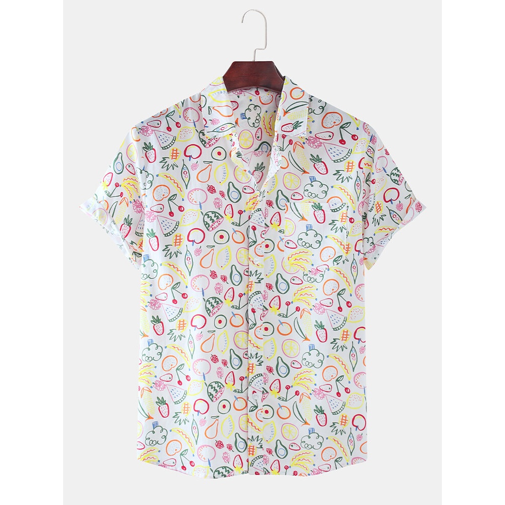 Mens Fashion Funny Cartoon Pattern Breathable Short Sleeve Casual Shirts - Blue M