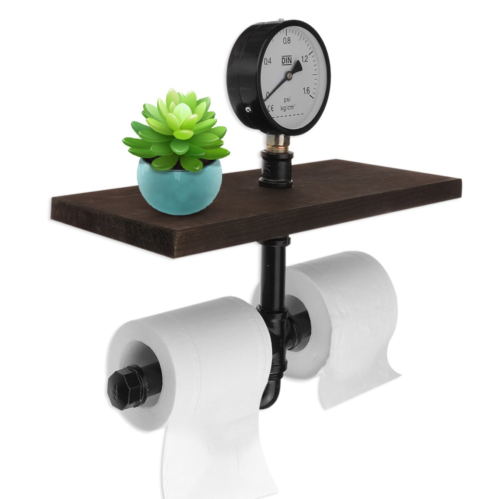 Black American Retro Industrial Style Decorative Rack Toilet Paper Rack Water Pipe Paper Towel Rack - Image 2