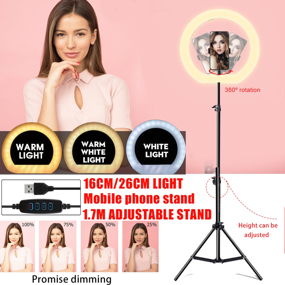 LED Ring Light Dimmable Selfie Lamp Tripod Stand Phone Holder USB Powered for Vlog YouTube Tiktok VK Makeup Video - 2 - Image 2