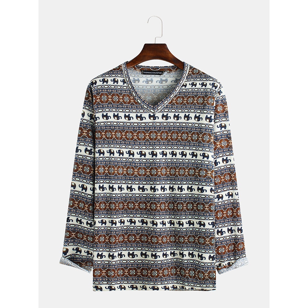 Mens Little Cute Elephant Printed T-shirt - XL Coffee