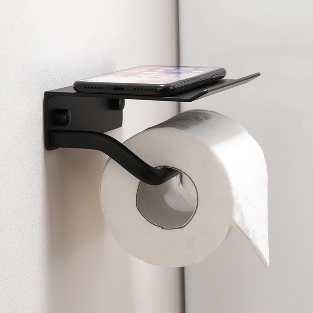 Space Aluminum Toilet WC Paper Holder Wall Mounted Mobile Phone Roil Holder Stable Durable Bathroom Shelf - Silver punch - Image 2