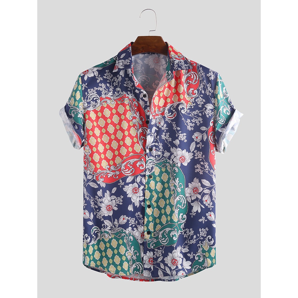 Men Paisley Short Sleeve Relaxed Shirts - M Multi Color