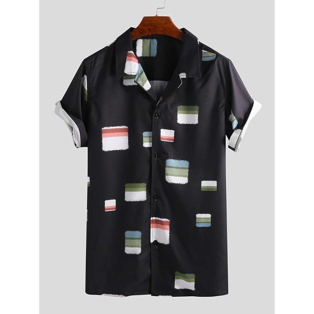 Mens Summer Casual Fashion Funny Patches Printed Shirts - XL Black
