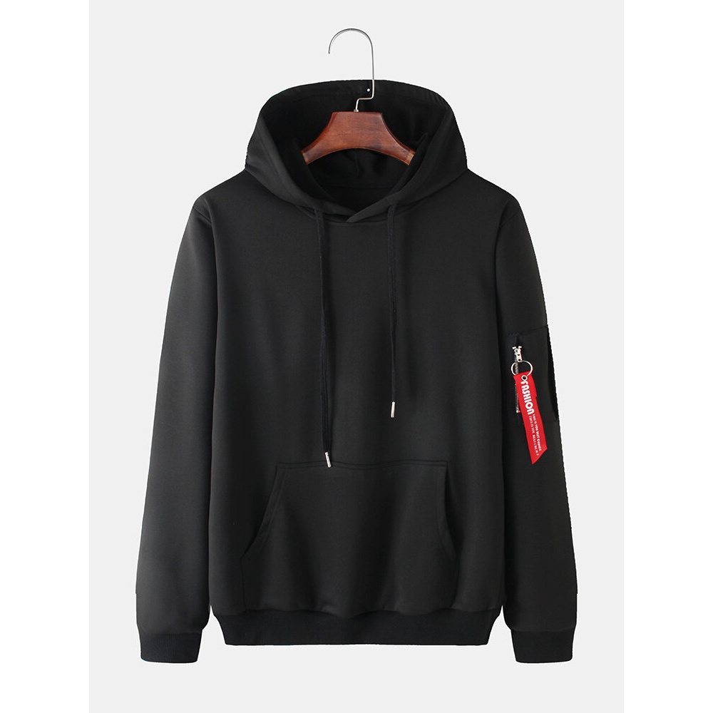 Mens Cotton Plain Solid Color Loose Casual Drawstring Hoodies With Kangaroo Pocket - Black 2XL