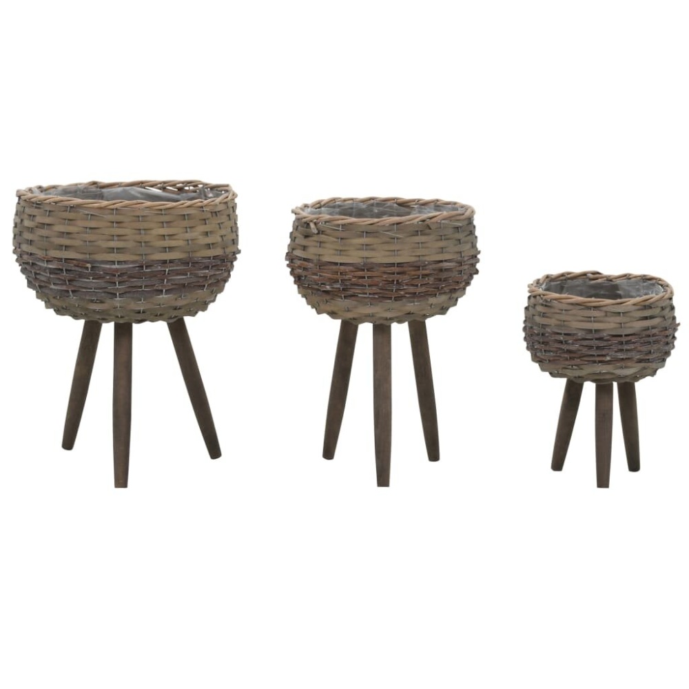 3 PCS Wicker Planters with PE Lining, Stable Base Design Different Sizes of Planters for Home or Garden - Image 2