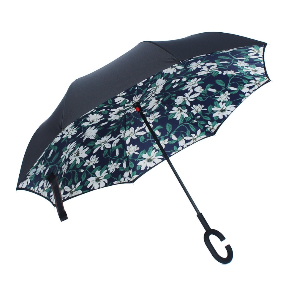 Double Layer Blossom Design Ultraviolet-Proof Upside Down Inverted Umbrella C-Shaped Handle Windproof Parasol For Men Women - A - Image 2