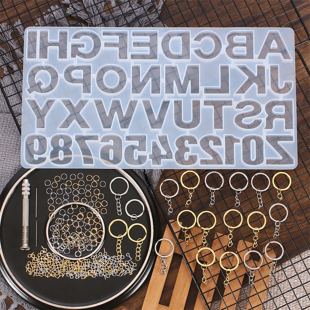 224Pcs Keychain Making Kit Jewelry Number Alphabet Silicone Mould Key Rings Jump Rings Twist Drill Screw Eye Pins Set - Image 2