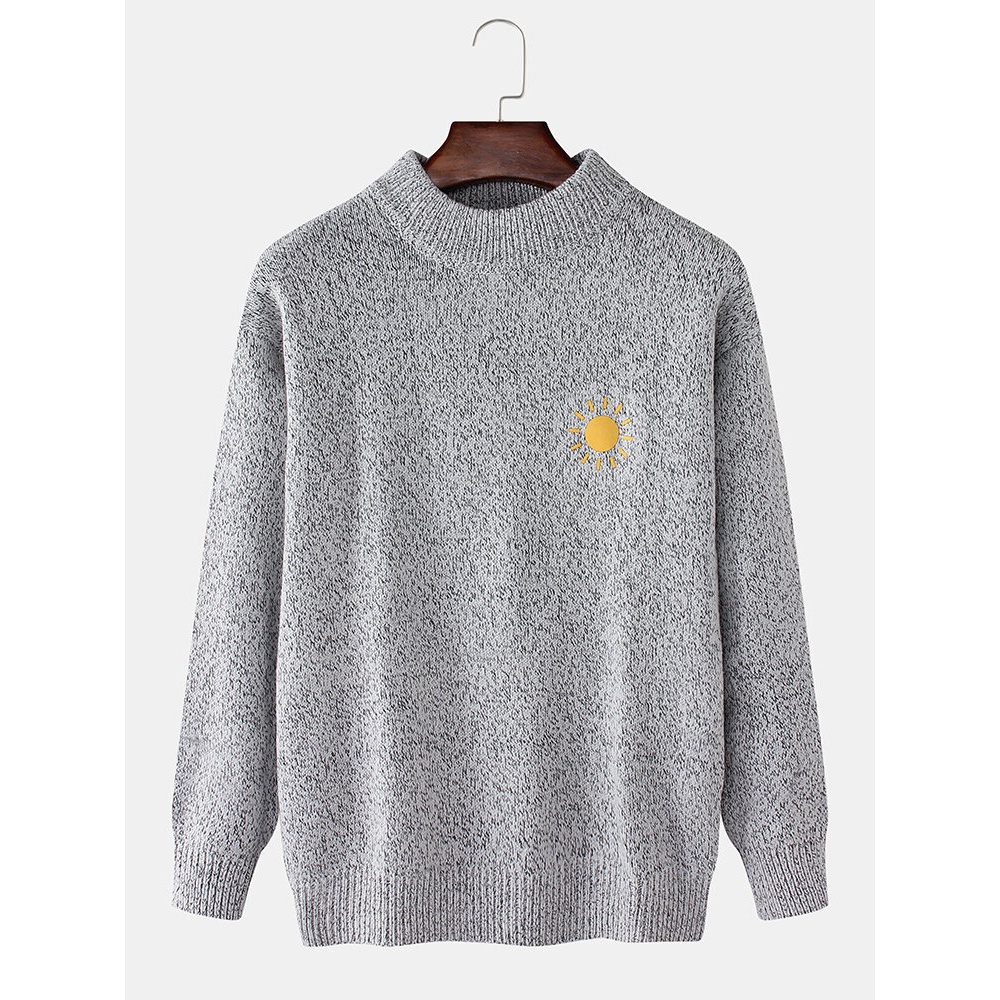 Mens Weather Symbol Graphics Long Sleeve Knitting Sweater - S Black